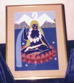 Framed painting on dark blue cloth