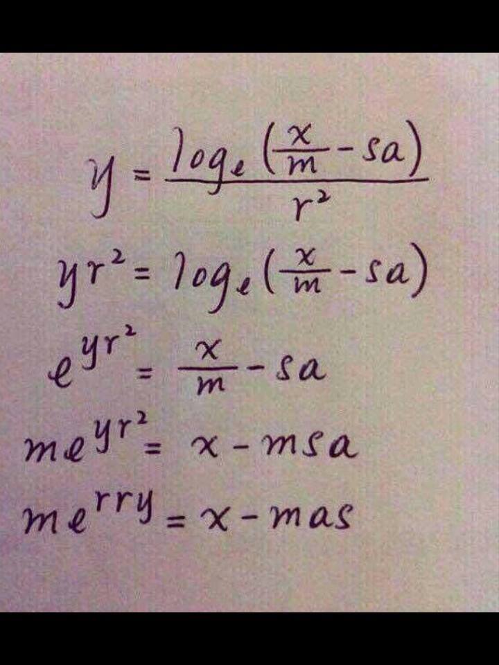 e^(yr^2) = x/m - sa —> me^(yr^2)=x-msa —> me^rry = x - mas